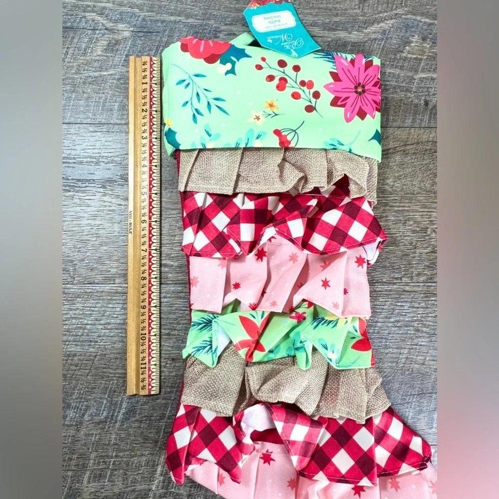 NWT Pioneer Women Retro Holiday‎ Floral Ruffled Christmas Stocking